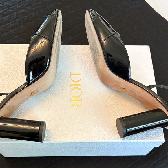 Dior Glossy Black Heels with Gold C D Accents - Picture 3 of 5